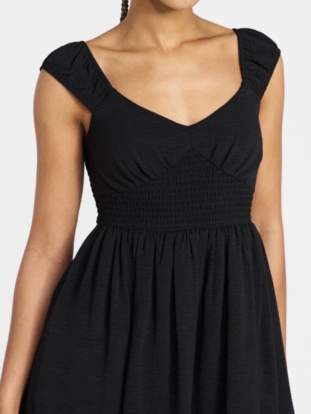 No Boundaries Black Cap Sleeve Smocked Midi Dress